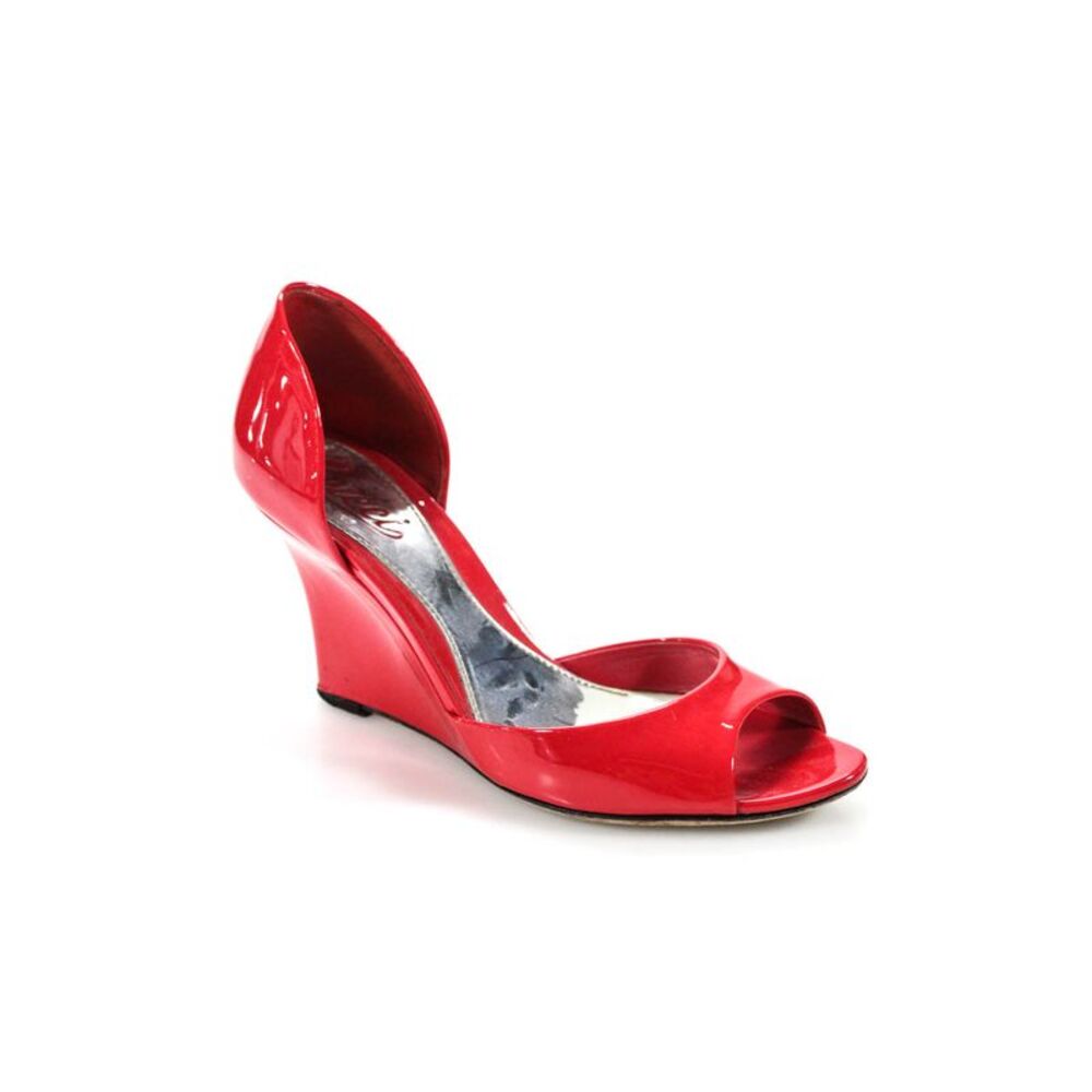 Gucci Womens Peep Toe Patent Leather D'Orsay Slides Wedges Red Size 36IT/6